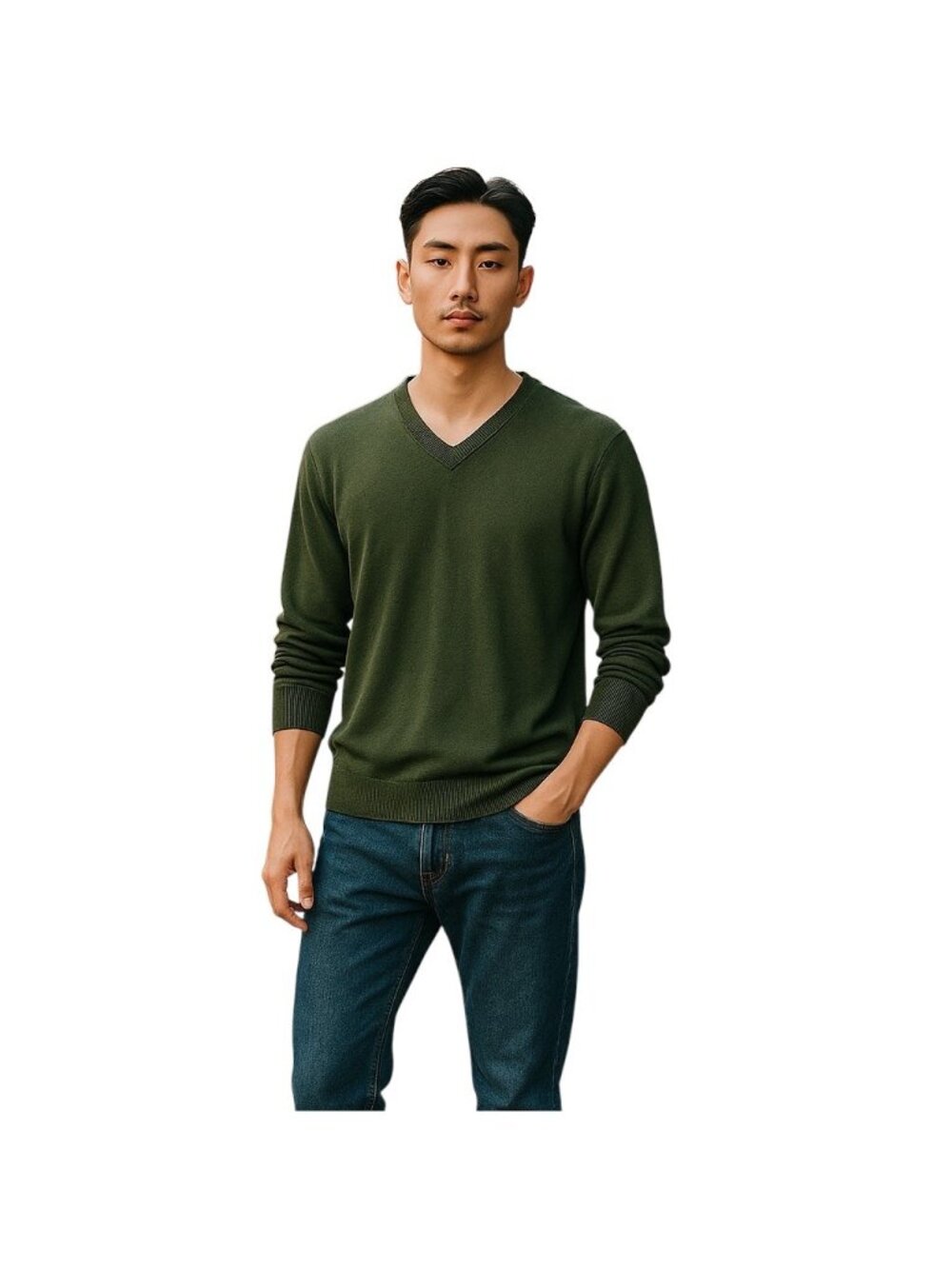 L.L. Bean Mens Vintage V Neck Sweater Green Size L Y2K Cashmere Blend Preppy